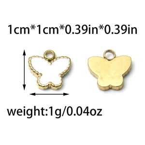 Goldener Edelstahl Schmetterlingsanhänger mit weißem Öltropfen, 1 cm Mini-Größe