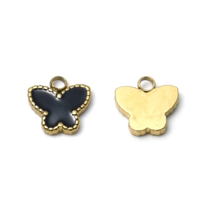 Detail von 304 Edelstahl Schmetterling Anhängern mit schwarzer Emaille und Goldfinish