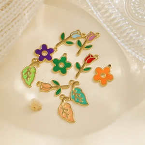 304 Edelstahl Emaille Blume Blatt Anhänger Mehrfarbige Tropföl Rose Tulpe Charms Für DIY Schmuckherstellung Zubehör