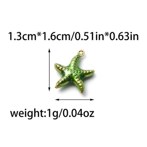 Detailed view of a green starfish charm in 304 stainless steel with golden dotted relief