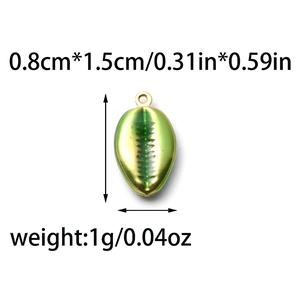 Detailed view of 15mm green shell pendant with dimensions and weight in 304 stainless steel