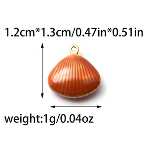 Detail view of orange shell charm measuring 1.2x1.3cm for DIY jewelry making