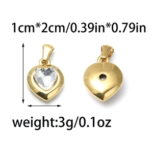 Colgante corazón de acero inoxidable 304 con circón, medida 1x2cm y peso de 3g