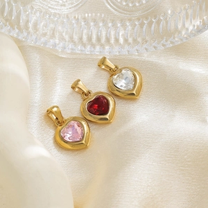 304 Colgante de Corazón de Acero Inoxidable Con Incrustaciones de Strass Chapado en Oro Dulce Elegante Dijes en Forma de Corazón para DIY Collar Pendientes Joyería de Mujer