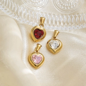 Set de colgantes de corazón en acero 304 dorado con circonitas rojas, rosas y blancas