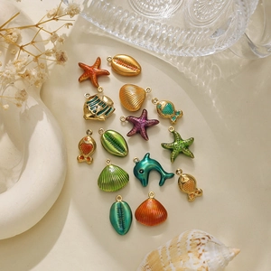 Colorful marine-themed 304 stainless steel pendants with shells and dolphins for DIY jewelry