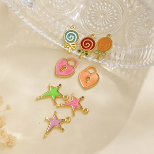 Kleurrijke 304 roestvrijstalen emaille bedeltjes in lolly hart en stervorm voor DIY sieraden