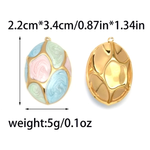 Pendentifs ovales en acier inox 304 avec émail coloré et finition à texture dorée