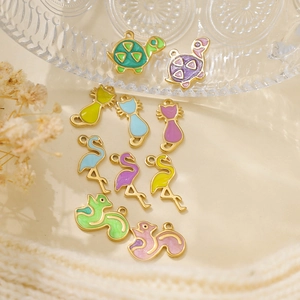 304 Roestvrij Staal Cartoon Dier Hangers Gekleurde Emaille Kat Schildpad Eekhoorn Flamingo Voor DIY Sieraden Maken Ketting Ambachten
