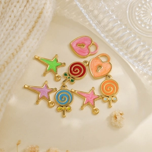 Kleurrijke druppelolie lolly en hartslot hangers van 304 roestvrij staal voor DIY-sieraden