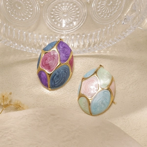 Pendentifs ovales en émail coloré et acier inoxydable 304 doré pour bijoux DIY