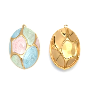 Pendentifs ovales en acier inoxydable 304 avec mosaïque en émail coloré et dorure