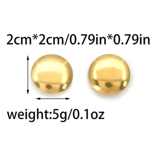 Detailansicht der 2cm runden Gold-Edelstahl-Ohrstecker mit Gewichts- und Maßangaben