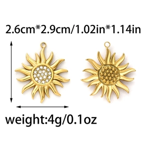 Ciondolo a girasole in acciaio inossidabile 304 dorato con strass brillanti incastonati
