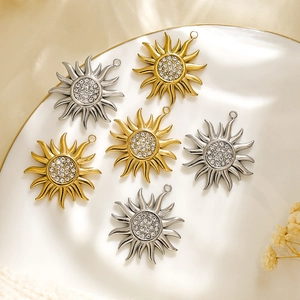 Ciondoli a forma di girasole in acciaio inossidabile 304 con strass oro e argento