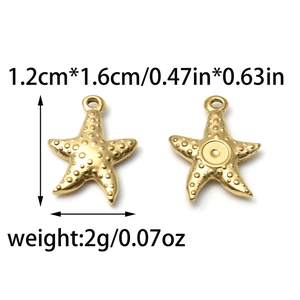 Colgante de estrella de mar dorado en acero inoxidable 304 con textura para joyería DIY