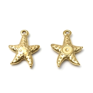 Par de colgantes de estrella de mar en acero inoxidable 304 dorado para bisutería artesanal
