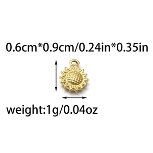 Tiny 304 stainless steel sunflower pendant charm with dimensions 0.6x0.9cm for DIY jewelry