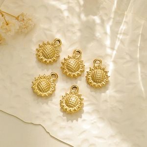 Detailed view of 304 stainless steel sunflower charms for DIY jewelry and earring making
