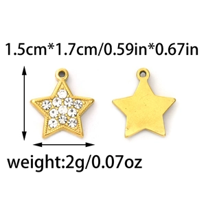 Par de colgantes de estrella en acero inoxidable 304 dorado con diamantes de imitación