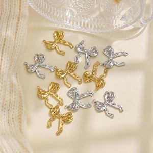 304 Stainless Steel 3D Bow Pendant Charms INS Style Ribbon Knot Jewelry Making Accessories Gold Silver Metal Bowknot Charm