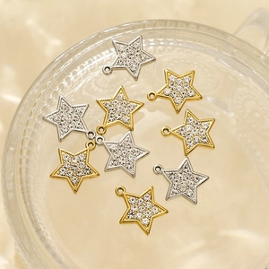 Colgantes estrella brillantes de acero inoxidable 304 con pedrería en oro y plata