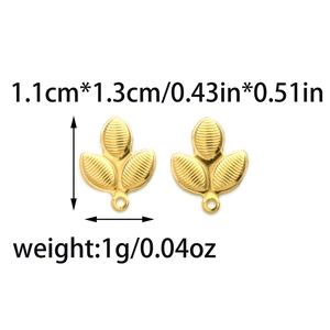 Detailed macro view of 304 stainless steel leaf pendant for DIY jewelry with gold finish