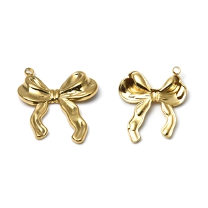 Polished gold 304 stainless steel 3D bow pendant accessories with top hanging loops
