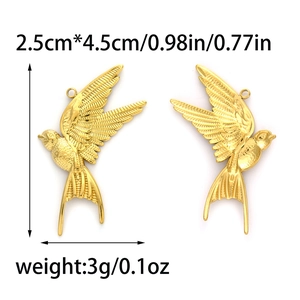 Minimalist gold 304 stainless steel peace bird pendants with detailed feather texture