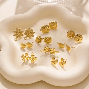 304 Stainless Steel DIY Earring Findings Gold Geometric Flower Leaf Stud Components For Jewelry Making Handmade Accessories