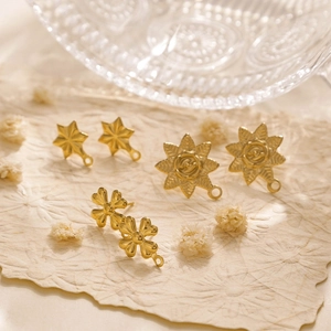 Golden 304 stainless steel geometric flower star clover ear stud charms for DIY jewelry