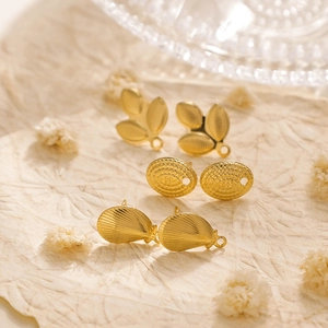 Gold 304 stainless steel floral and leaf DIY earring studs for jewelry making