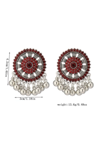Detail view of Bohemian round drop earrings with size 4.2cm x 3cm and weight 13.6g