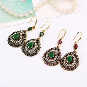 Vintage Bohemian Teardrop Dangle Earrings Alloy Crystal Rhinestone Ethnic Waterdrop Earrings For Women Wedding Party Jewelry