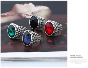 Set of vintage men's alloy rings with large colorful crystals and scale texture