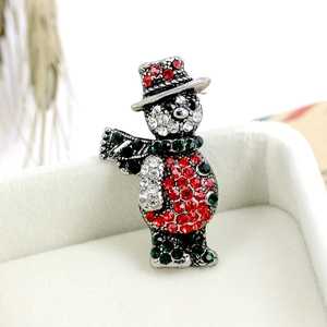 Broche bonhomme de neige de Noël étincelante avec strass rouges verts et blancs