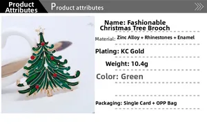 Detail view of a Christmas tree brooch made of zinc alloy with green oil and rhinestones