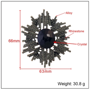Broche vintage en forme d'étoile avec strass gris et cristal noir central
