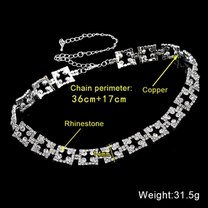 Silberne Halskette mit quadratischen Strass-Gliedern aus Kupfer, 14mm Breite, verstellbar