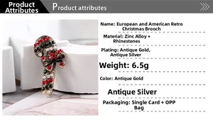 Detail showing candy cane brooch weight of 6.5g and rhinestone inlay materials