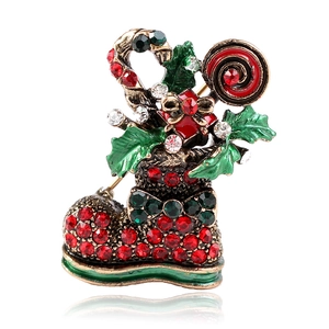 Spilla Vintage a Forma di Stivale di Natale in Lega con Strass Smaltato Spilla per Donna Gioielli per Feste Natalizie Regalo
