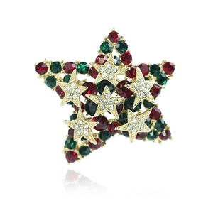 Broche Étoile de Noël pour Femmes en Alliage avec Strass Étoile Broche Pin Rouge Vert Or Bijoux Festifs Accessoires de Décoration