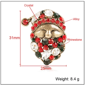 Christmas Santa Claus head brooch with colorful crystals and rhinestones on alloy base