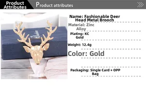 Detail view of the polished deer head brooch made of gold-plated alloy with 12.4g weight