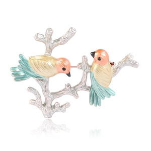 Vintage Alloy Rhinestone Birds On Branch Brooch Enamel Magpie Pins Colorful Animal Corsage Fashion Jewelry Accessory For Women