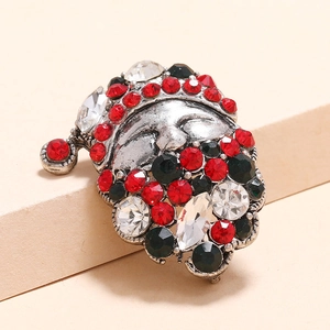 Creative Santa Claus head brooch with antique silver finish and colorful rhinestones