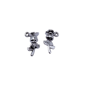 Antique silver 3D rose flower pendant with leaf and hanging loop for DIY jewelry