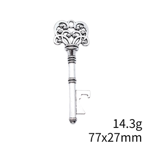 Vintage silver alloy bottle opener key pendant, 77x27mm DIY accessory for jewelry