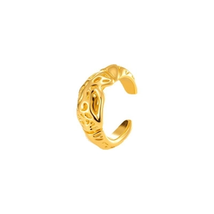 Moderner goldener C-Ohrclip mit unregelmäßiger Textur und flüssigem Metall-Hohl-Design