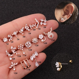 18Pcs set of stainless steel flower and reindeer earrings with zircons in rose gold